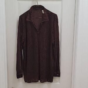 Source Unknown Deep Brown Sheer Blouse